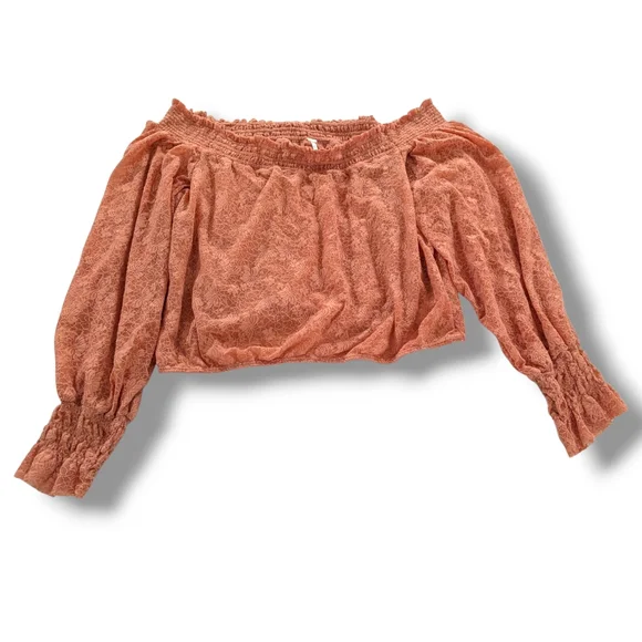 NWT Free People Emily Savannah Red Off-Shoulder Crop Top, Sz L - Picture 2 of 13